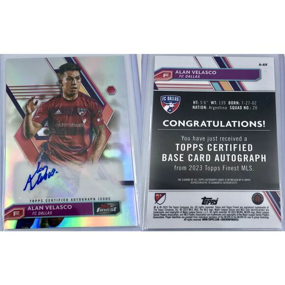 2023 Topps Finest MLS Autographs #A-AV Alan Velasco FC Dallas Auto - Picture 5 of 5